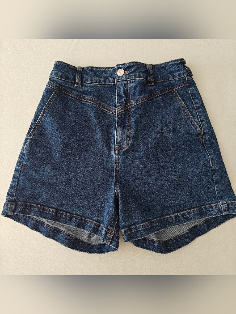 Twik Dark Blue Wash High-Rise Denim Shorts Size 27 High Waisted Versatile Cotton